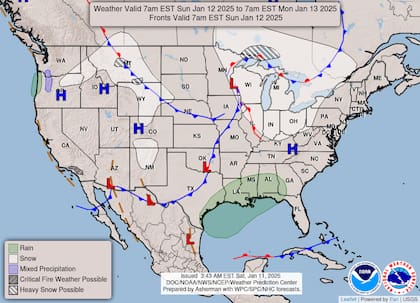 El pronóstico del tiempo en EE.UU. para el domingo 12 de enero de 2025
