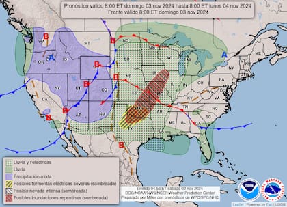 El pronóstico del tiempo en EE.UU. para el domingo 3 de noviembre