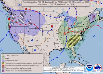 El pronóstico del tiempo en EE.UU. para el domingo 29 de diciembre de 2024