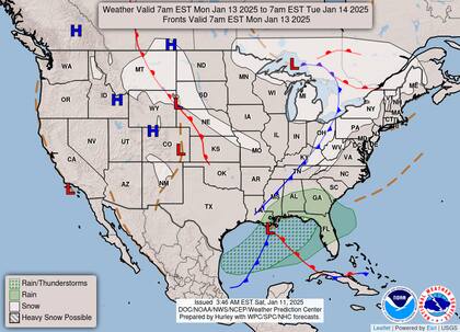El pronóstico del tiempo en EE.UU. para el lunes 13 de enero de 2025