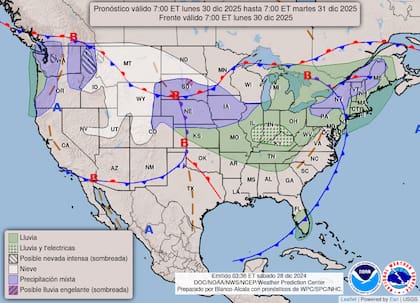El pronóstico del tiempo en EE.UU. para el lunes 30 de diciembre de 2024