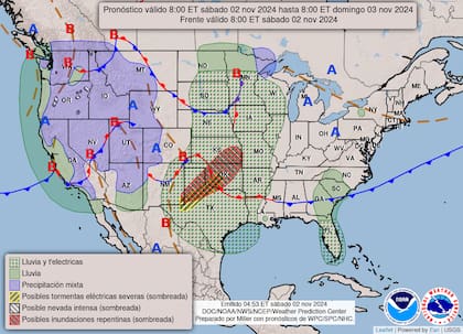 El pronóstico del tiempo en EE.UU. para el sábado 2 de noviembre