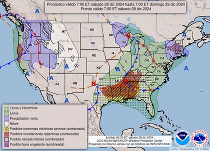 El pronóstico del tiempo en EE.UU. para el sábado 28 de diciembre de 2024