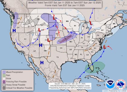 El pronóstico del tiempo en EE.UU. para el sábado 11 de enero de 2025