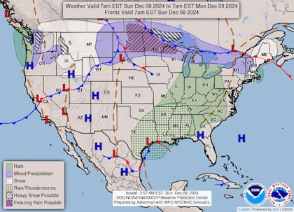 El pronóstico del tiempo para EE. UU. entre el 8 y el 10 de diciembre de 2024 indica un cambio importante en el patrón climático.