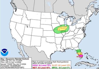 El pronóstico más reciente del Centro de Predicción del Clima del Servicio Meteorológico Nacional