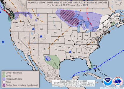 El pronóstico para este lunes 12 de enero muestra condiciones mayormente estable para gran parte del territorio estadounidense