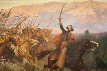 El próximo fin de semana largo va a formarse con el lunes 16 de junio, que conmemora la muerte del prócer Martín Miguel de Güemes (en foto: "El General Martín Miguel de Güemes y sus gauchos" es un óleo sobre tela de Antonio Estruch)