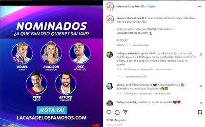 El próximo lunes se dará a conocer el nombre oficial del eliminado de la semana en la emisión de La casa de los famosos; mientras tanto, sus fans aún pueden votar para salvarlos