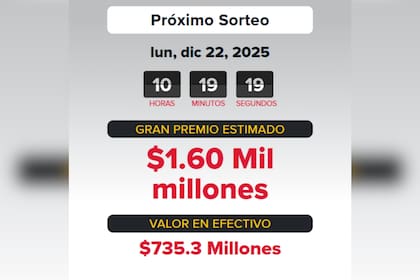 El próximo sorteo de Powerball se celebra el lunes 22 de diciembre a las 23.59 horas (hora del Este)