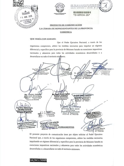 El proyecto de Comunicación, presentado ante el Congreso Nacional.