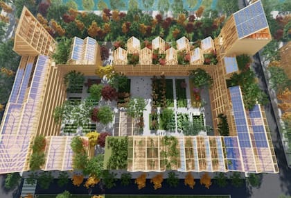 El proyecto incluye terrazas verde con huertas propias