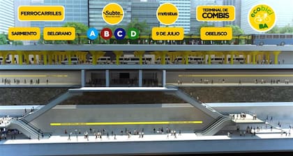 El proyecto oficial prevé una estación con tres niveles para combis, trenes y subtes