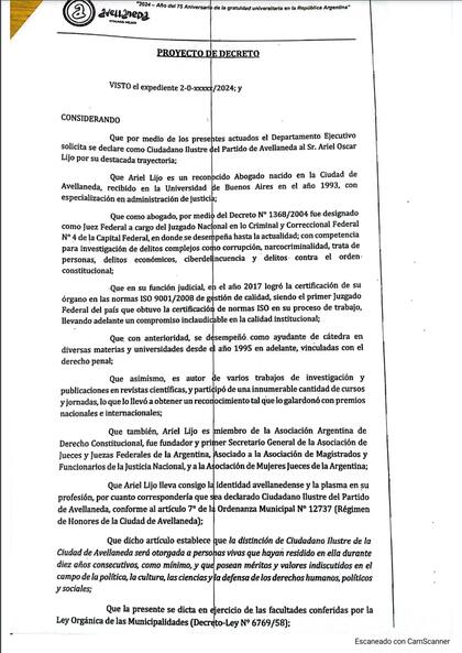 El proyecto para declarar a Ariel Lijo ciudadano ilustre de Avellaneda