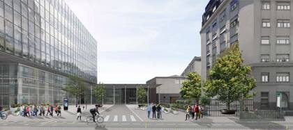 El proyecto que propone renovar la Avenida del Libertador, en Retiro; sobre la derecha, el edificio de la AABE y, detrás, la estación del ferrocarril Mitre