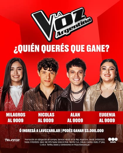 El publico definirá, con su voto, al ganador de La Voz Argentina 2025; la votación ya está abierta (Foto: Instagram @lavozargentina)