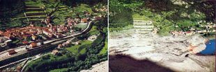 El pueblo de Longarone, en el valle del Dajont, antes y después de la catástrofe