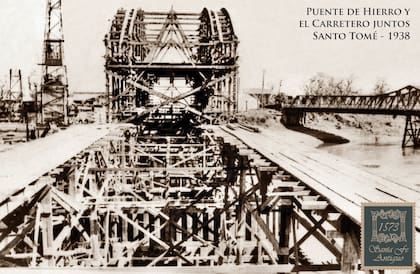 El puente de hierro y el puente Carretero, juntos en el año 1938.