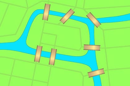 El puente del herrero, puente conector, puente verde, puente del mercado, puente de madera, puente alto y puente de la miel sólo se podían cruzar una vez en el paseo.