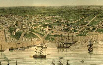 El puerto de Rosario alrededor del año 1863.