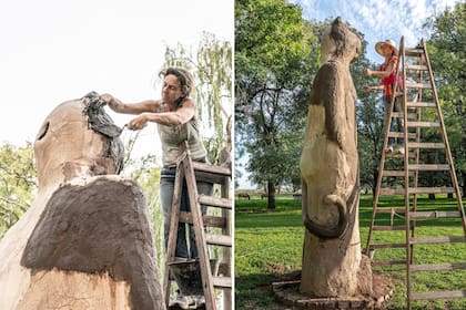 El puma a gran escala es una obra en construcción. Está construido con ladrillos y barro. Se enciende el fuego en su interior para lograr la cocción.