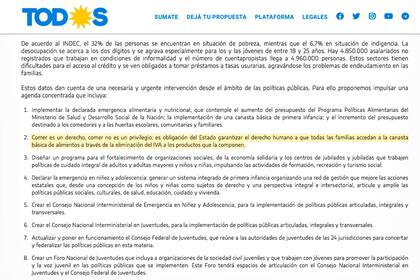 El punto de la plataforma donde habla de la quita del IVA