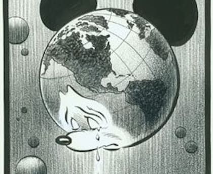 El ratón Mickey, en representación de todo el planeta, llora la muerte de su creador, Walt Disney, en una imagen de diciembre de 1966