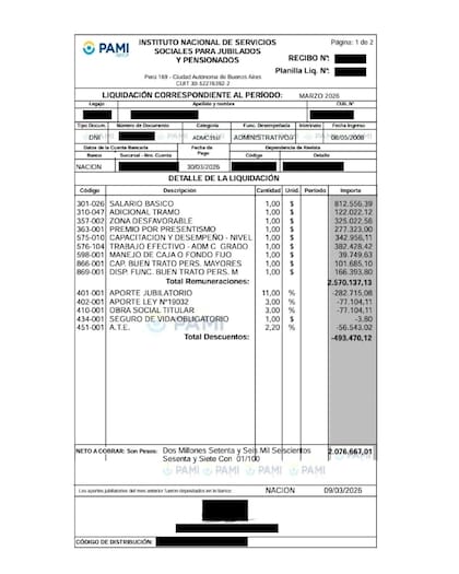 El recibo de sueldo de uno de los afiliados de ATE que accedió a un crédito del Banco Nación