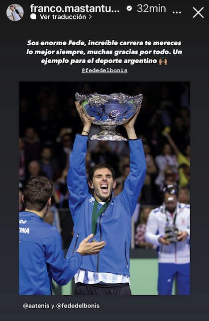 El reciente posteo de Mastantuono por el retiro profesional de Delbonis, héroe del tenis argentino y referente de Azul