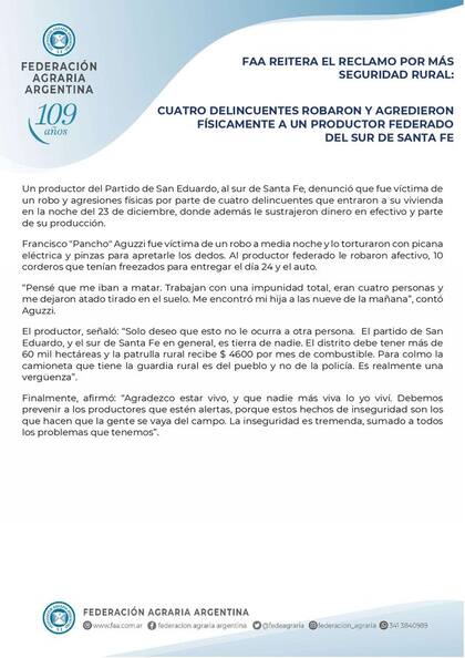 El reclamo de FAA por más seguridad rural.