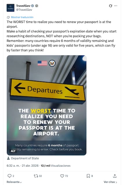 El recordatorio sobre los pasaportes para menores en Estados Unidos