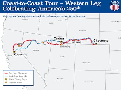 El recorrido completo que realizará la locomotora Big Boy 4041