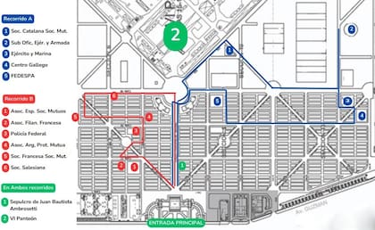 El recorrido del Open House en la Chacarita. Habrá dos circuitos, con 6 o 7 panteones cada uno.