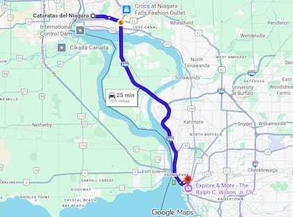 El recorrido en auto desde Bufallo hasta las Cataratas del Niágara es de 25 minutos