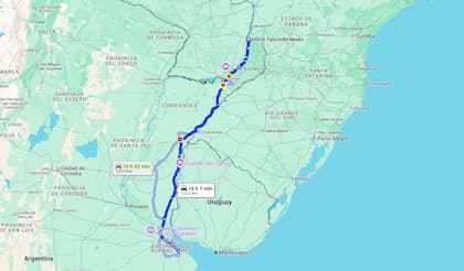 El recorrido que habría hecho Juliana desde City Bell hasta Puerto Iguazú