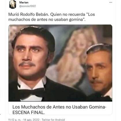 El recuerdo de Rodolfo Bebán en Los muchachos de antes no usaban gomina, de Enrique Carreras