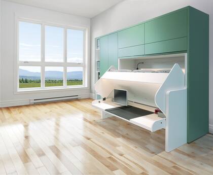 El recurso de una cama que aparece y desaparece, según las necesidades de los moradores. FOTO: gentileza Häfele.