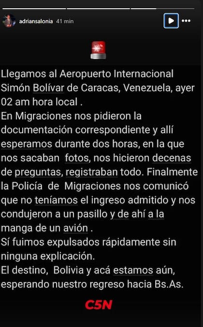 El relato de Adrián Salonia tras ser expulsado por las autoridades venezolanas