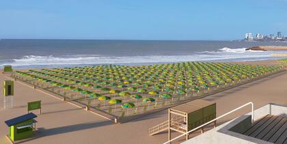 El render de cómo será la playa gratuita que se estrenará al pie del Museo Mar