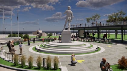 El render muestra cómo quedaría el emplazamiento de la escultura en la plaza de Resistencia, Chaco