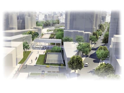 El renders del arquitecto Jaime Grinberg, que trabajó en el proyecto de trinchera del equipo de Lousteau, grafica cómo quedarían las terrazas verdes 