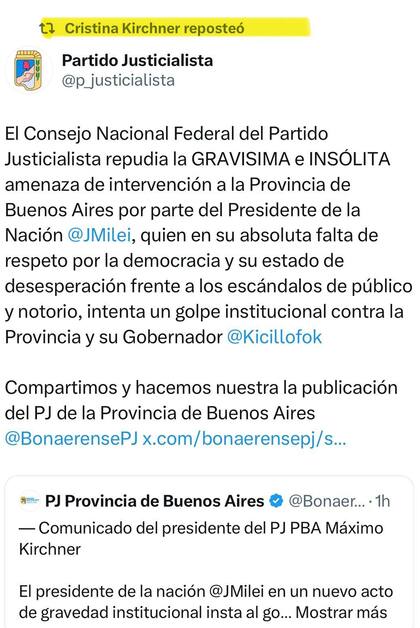 El reposteo de Cristina Kirchner