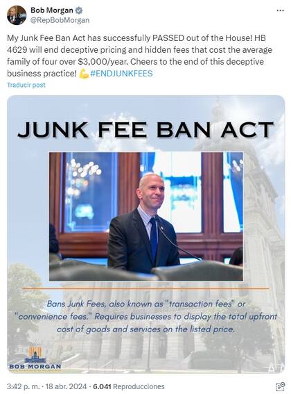 El representante estatal Bob Morgan es patrocinador del proyecto de ley para prohibir las tarifas basura en Illinois