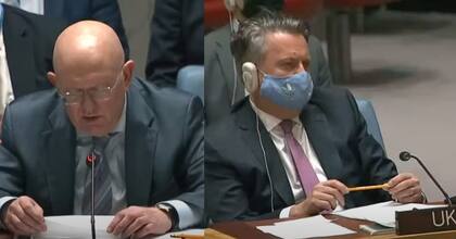 El representante ruso, Sergiy Kyslytsya, y el representante de ucrania, Vasili Nebenzia.