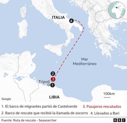 El rescate de un barco que partió de Castelverde, Libia.