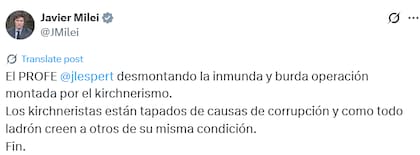 El respaldo de Milei a Espert (Fuente: @JMilei)