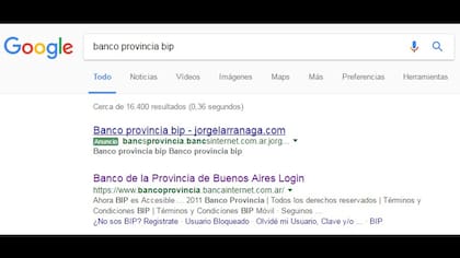 El resultado falso que aparecía en Google