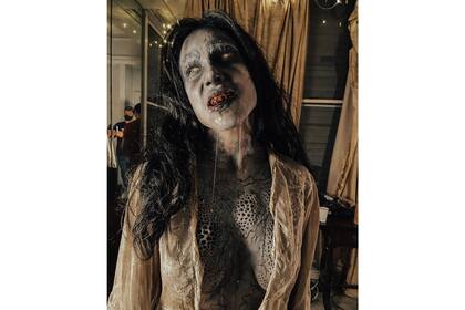 El resultado final del maquillaje que le hicieron a Magui Bravi para su personaje de terror. Imagen: Instagram