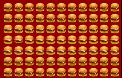 El reto visual consiste en encontrar la hamburguesa que es diferente a las demás