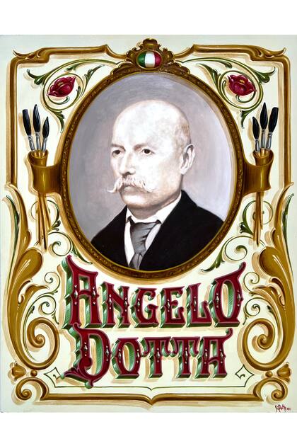 El retrato de su bisabuelo Ángelo es la pieza que atesora Silvia con más cariño. Recién compuso la pintura al óleo con marco fileteado cuando se sintió segura de la técnica